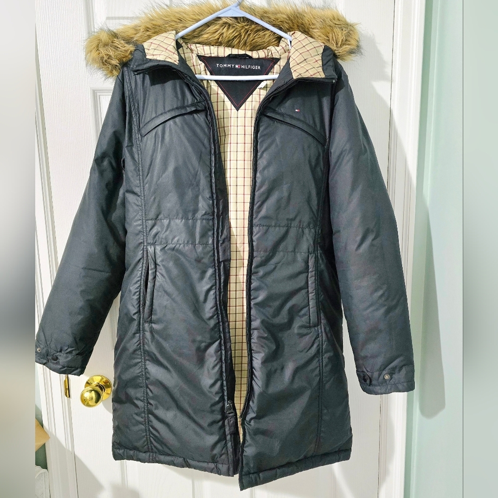 Tommy Hilfiger Women's Black Faux Fur-Trim Hooded Puffer Coat Parka Size M